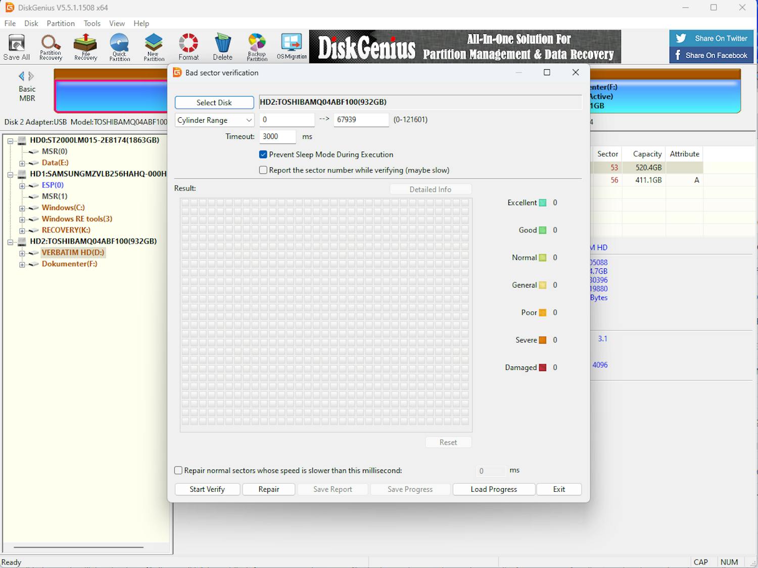 Steg 3: Klicka på Start Verify för att börja söka efter fel på enheten.